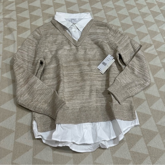 Liverpool Los Angeles Two-Fer Collared Sweater Mélange Sweater Yarn - Picture 3 of 4